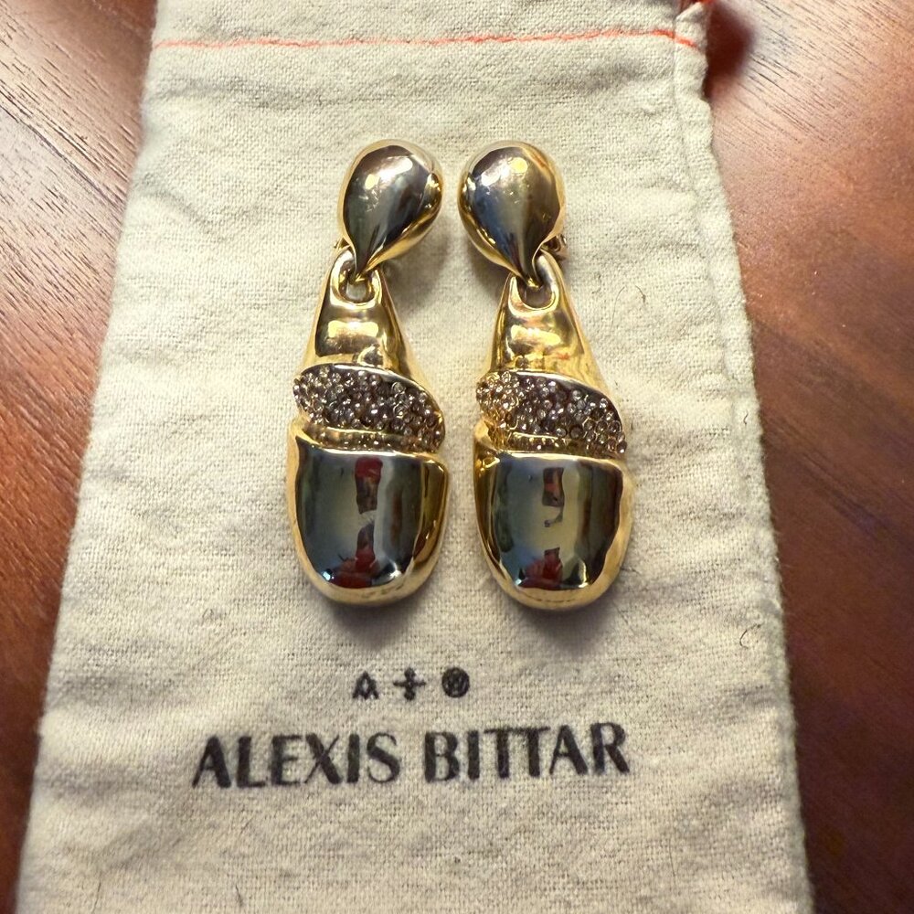Alexis Bittar Gold Crystal Pave clip on earrings